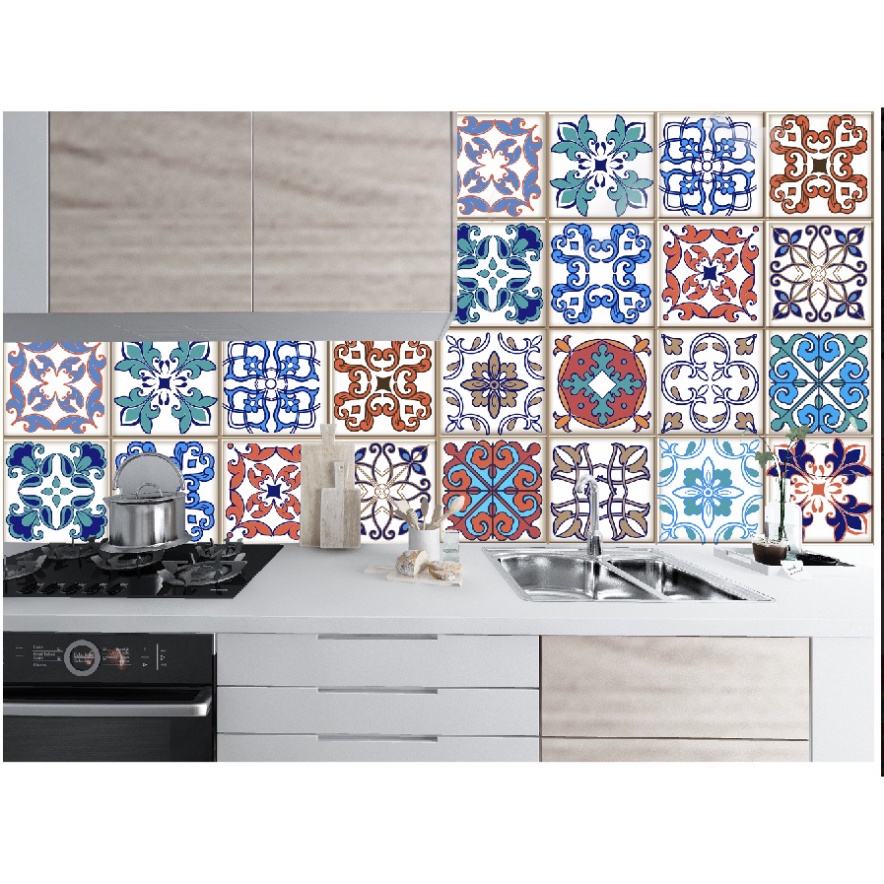 Decal Dán họa tiết Gạch Bông Kích Thước 40x60cm  Dán Trang trí Bếp, Nhựa Gạch Men, Nhà tắm Tại Kho Trang Trí Nhà Cửa