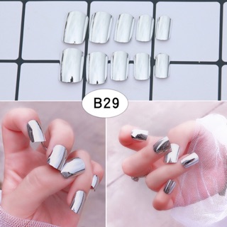 bộ 24 móng tay giả bạc tráng gương