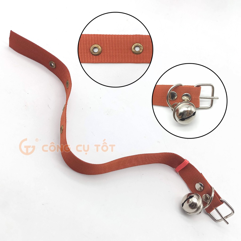 Vòng cổ chó mèo cỡ 21-32cm lục lạc bạc vải dù màu nâu da bò