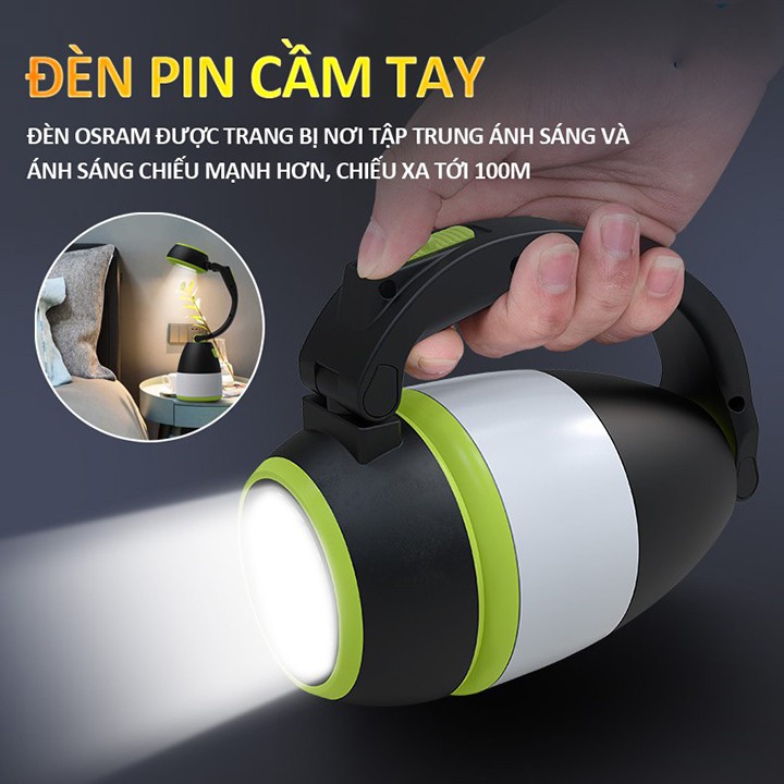 Đèn Pin Xách Tay Tích Điện Cắm Trại Di Động 3 Chức Năng, Để Bàn, Trang Trí Kiêm Sạc Dự Phòng