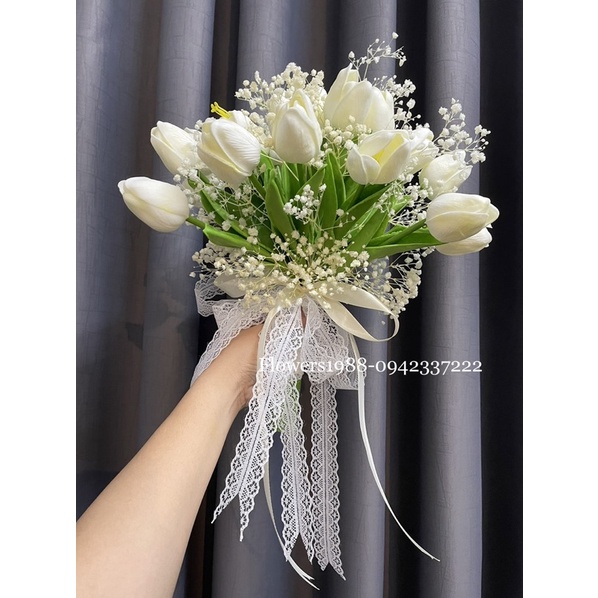 HOA LỤA CAO CẤP HOA HOA GIẢ CẦM TAY CÔ DÂU NGÀY CƯỚI TULIP