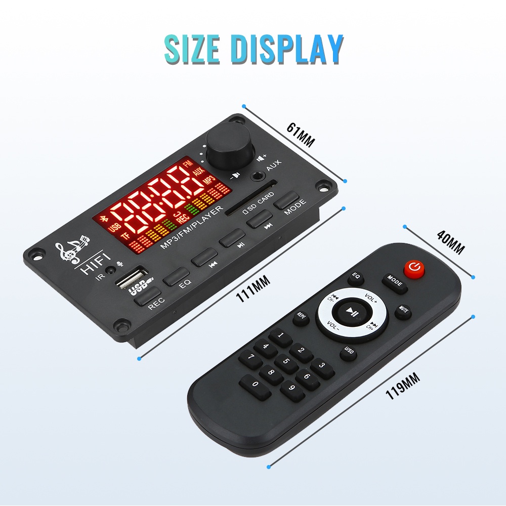 Bộ Khuếch Đại Âm Thanh MP3 2 * 50W 7-22V Bluetooth 5.0 Màn Hình Lớn Có Cổng USB Cho Loa / Xe Hơi