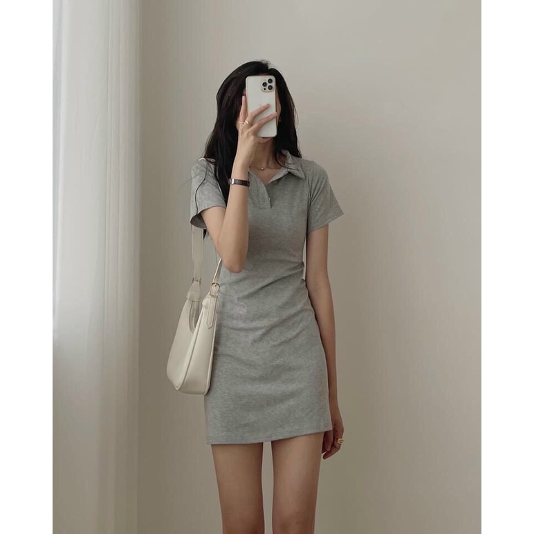 [SIÊU HOT] Váy Polo Trơn  Nữ  Đầm Cổ Sơ Mi Dáng Ôm Body, Thun Cộc Tay Màu ĐEN | HỒNG | XÁM Ulzzang