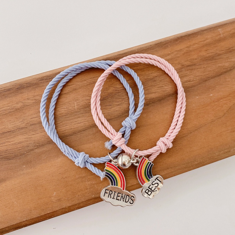 【kifli】Vòng Tay Bện Dây Gắn Chuông Màu Cầu Vồng / Cầu Vồng Dễ Thương Thời Trang Cho Bạn Thân