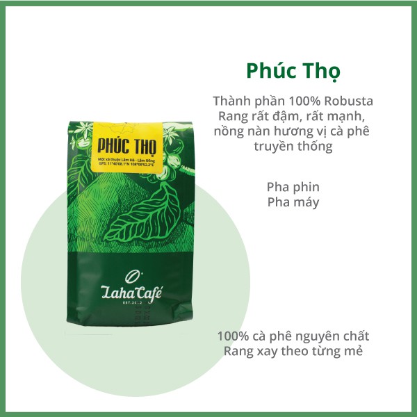 Cà phê phin Robusta Phúc Thọ 250gr - Laha Cafe - Cà phê nguyên chất - Cà phê rang mộc - Rang rất đậm, rất mạnh