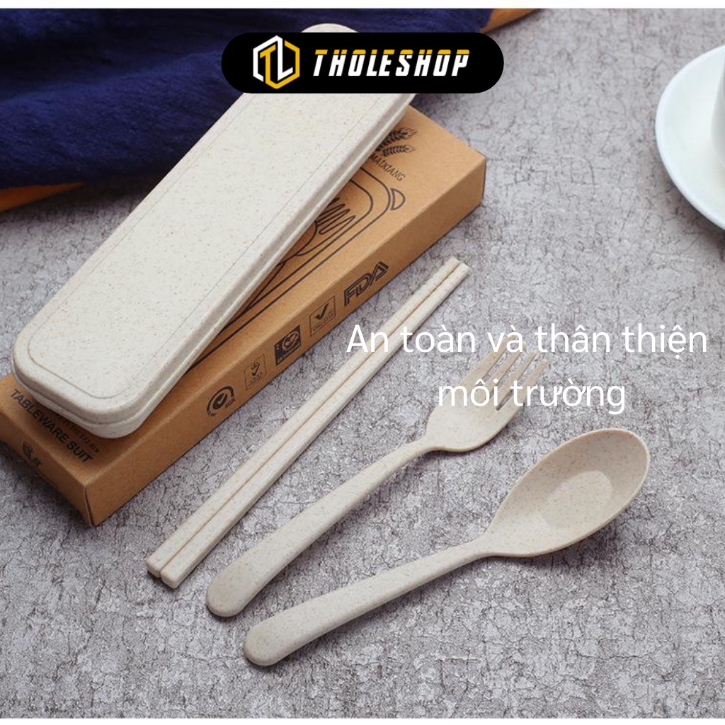 Bộ Đũa Muỗng - Bộ Muỗng, Đũa, Nĩa Lúa Mạch Có Hộp Đựng, Thân Thiện Môi Trường 6846