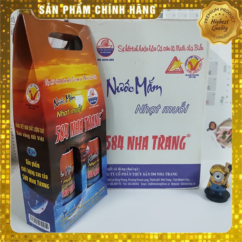 Thùng 6 chai Nước mắm Nhạt muối 40 Độ Đạm - 584 Nha Trang, Nước mắm cho người ăn kiêng, Chai PET 500ml, Date mới nhất