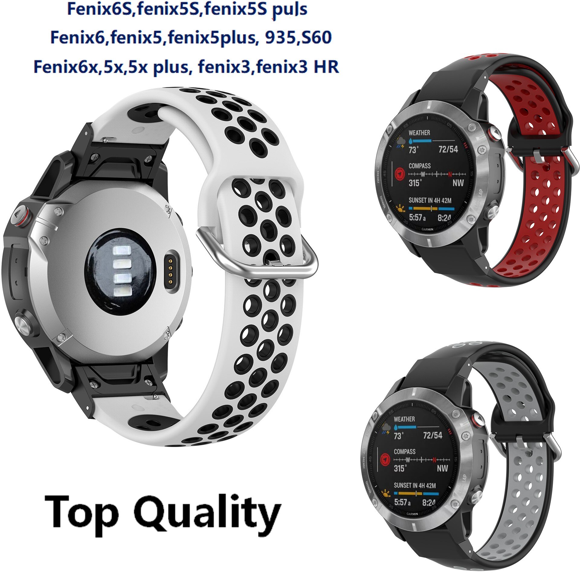 26mm Double Color Soft Silicone Band For Garmin Watch Fenix 6X Pro 5X Plus 3 3HR Quick Release Replace Breathable Sport Strap Wristband