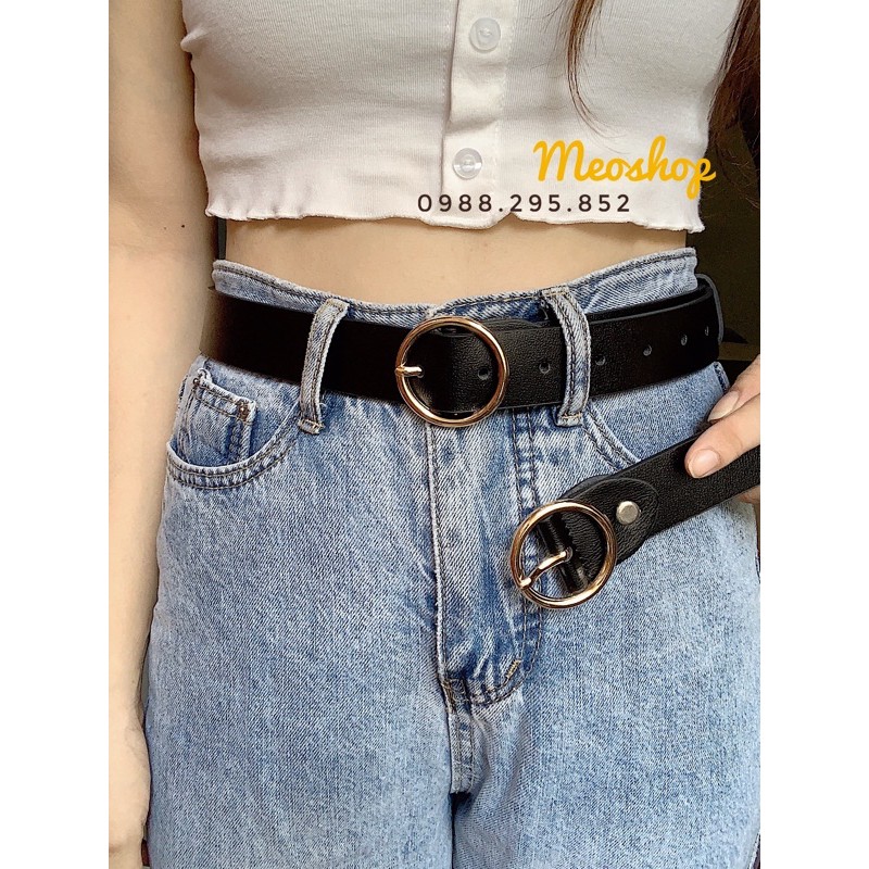 Dây thắt lưng Ulzzang mặt tròn vàng Style Hàn Loại xịn đẹp TL008 Meo shop - dây nịt tròn nữ da bản to 3cm