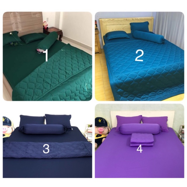 Trọn bộ drap thun Hàn Quốc (gồm: drap, 2 áo nằm, 1 áo ôm và chăn/ mền đã chần bông