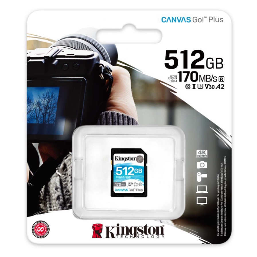 Thẻ nhớ Kingston Canvas Go Plus SD 512GB cho thiết bị di động Android, camera, flycam và sản xuất video 4K SDG3/512G | BigBuy360 - bigbuy360.vn