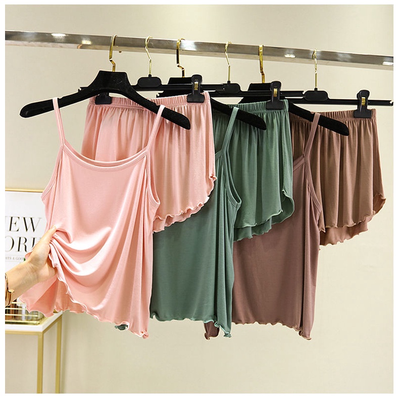 Bộ Đồ Ngủ Hai Mảnh Gồm Áo Hai Dây Và Quần Short Mỏng Thời Trang Mùa Hè Cho Nữ