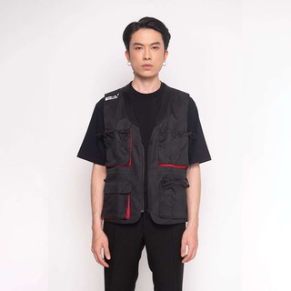 Áo gile gió Unisex Form dài 21ST URBAN Đen Đỏ