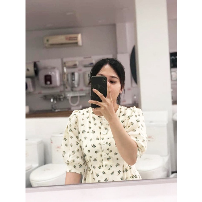 Đầm trắng hoa nhí xốp đi du lịch lễ hội xuân biển body tay ngắn dáng dài vintage , Váy dự tiệc chiffon