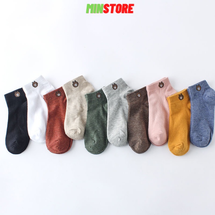 Set 10 đôi tất nữ, Vớ nữ hình gấu Brown kèm túi đựng siêu xinh - M26