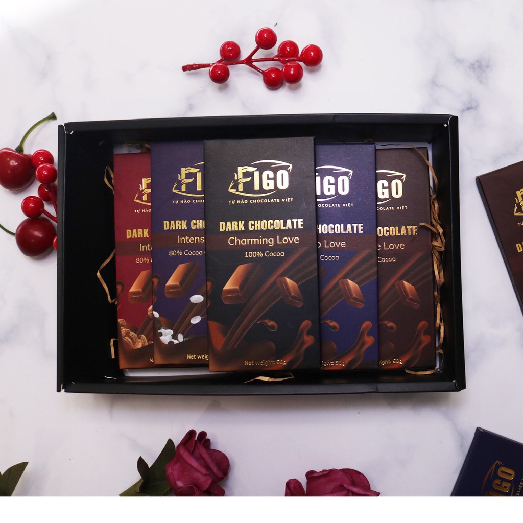 [QUÀ TẶNG VALENTINE] Combo 6 Thanh Dark ChocolateFigo MIX các loại 100%; 85%; 80%; 70% thanh 50gr