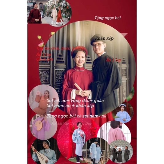 Full set áo tấc đỏ- áo dài ngũ thân nhật bình
