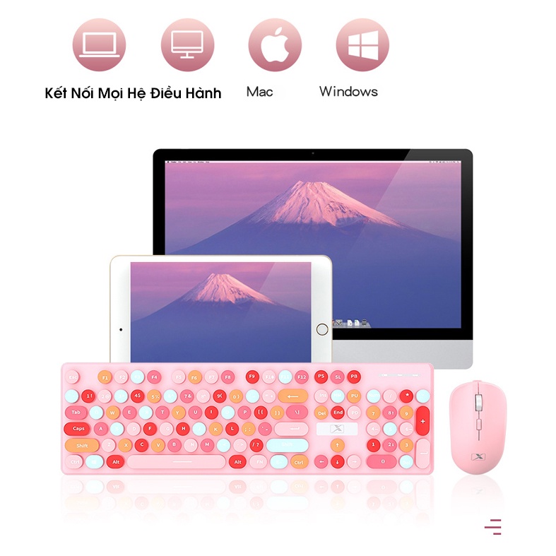 Combo Bàn Phím Và Chuột Không Sạc Không Dây Không N620  Siêu Xinh Đen Và Hồng Cute | Dùng Cho, Laptop, PC, Máy Tính