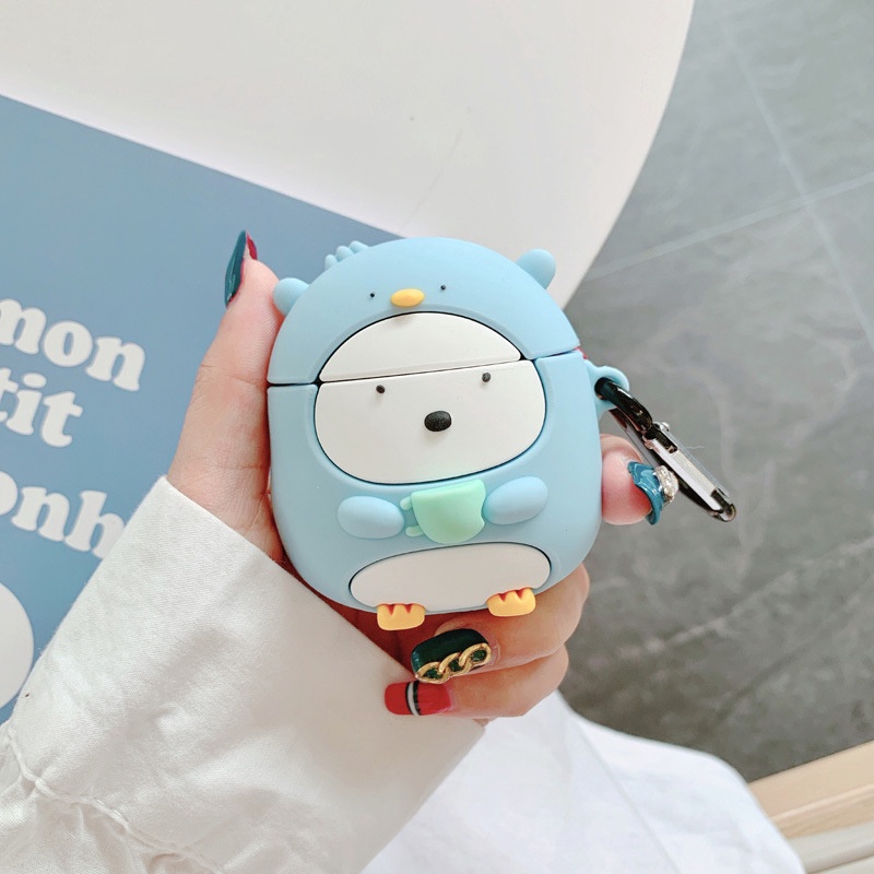Vỏ Bảo Vệ Hộp Sạc Tai Nghe Bluetooth Không Dây AirPods pro / 1 / 2 Bằng Silicon Hình Chim Cánh Cụt Ba Chiều Dễ Thương