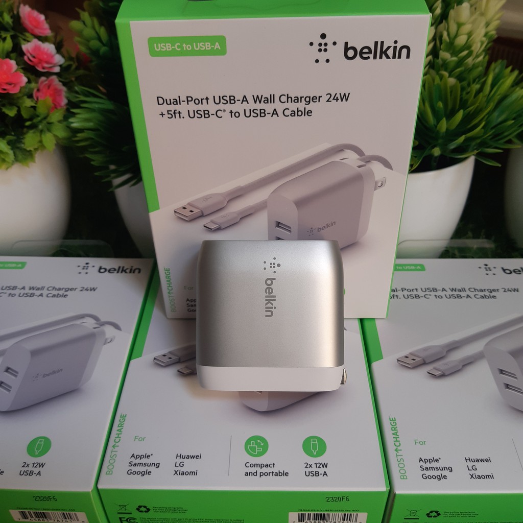 Củ Sạc BELKIN 24W Chính Hãng, Nobox, 2 Cổng USB-A (mỗi cổng 12W)