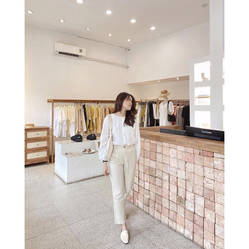 Set áo nút vintage kèm quần suông kaki