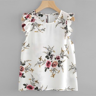 Áo chiffon nữ in hoa tay cánh bướm