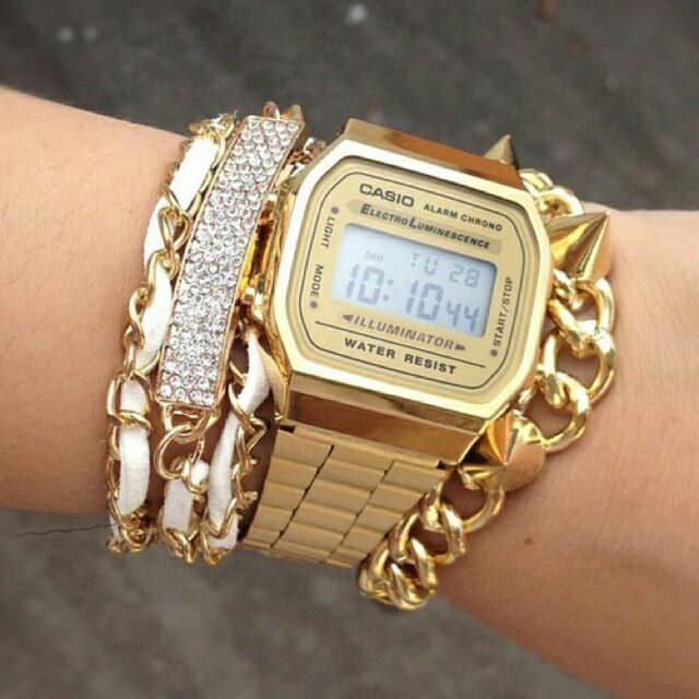 Đồng hồ Casio điện tử nam nữ  A168W gold dây kim loại chống gỉ