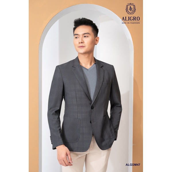 áo Blazer ghi đậm kẻ mờ 1 lớp Aligro chuẩn form, tôn dáng, phong cách chất liệu cao cấp ALGDM47