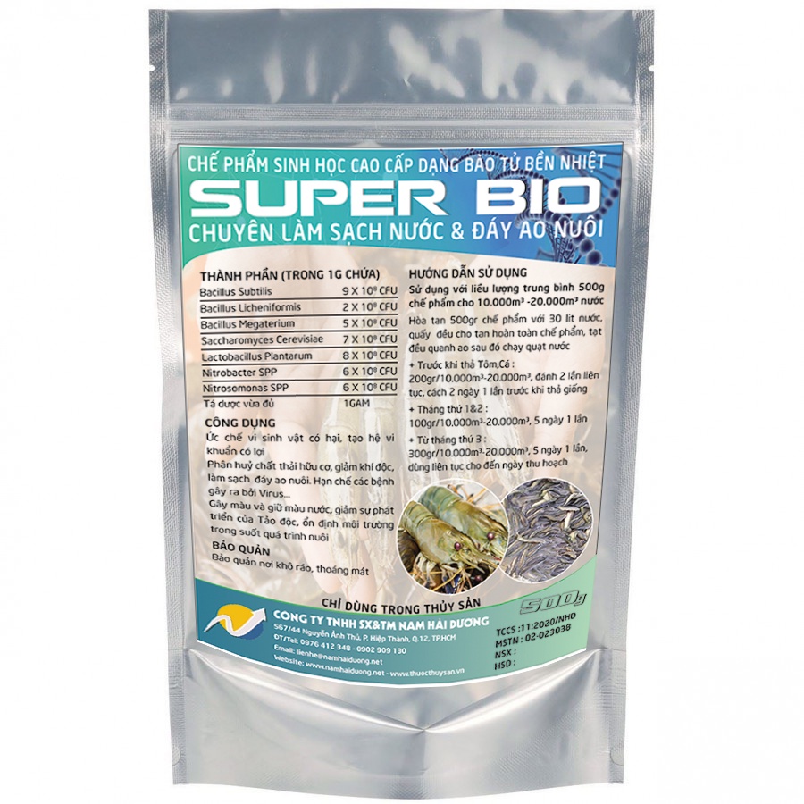 VI SINH XỬ LÝ ĐÁY AO TÔM HIỆU QUẢ SUPER BIO - 1 GÓI 500GR