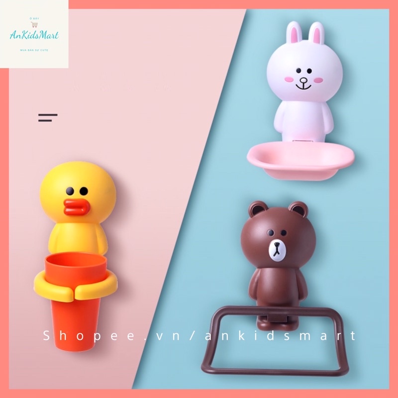 Bộ cốc, khay đựng xà bông, giá treo khăn hình hoạt hình dễ thương