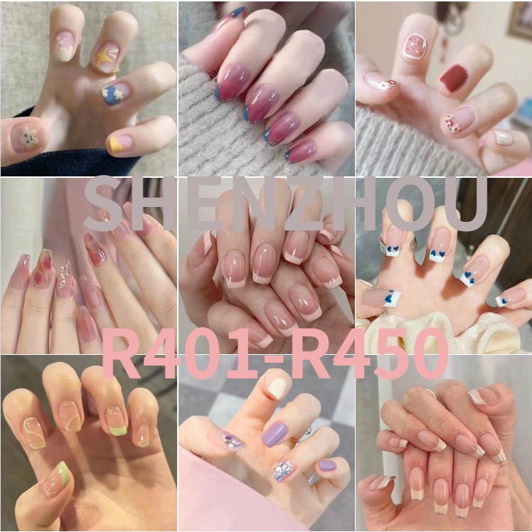 Bộ 24 Móng Tay Giả Kiểu Pháp R401-R450
