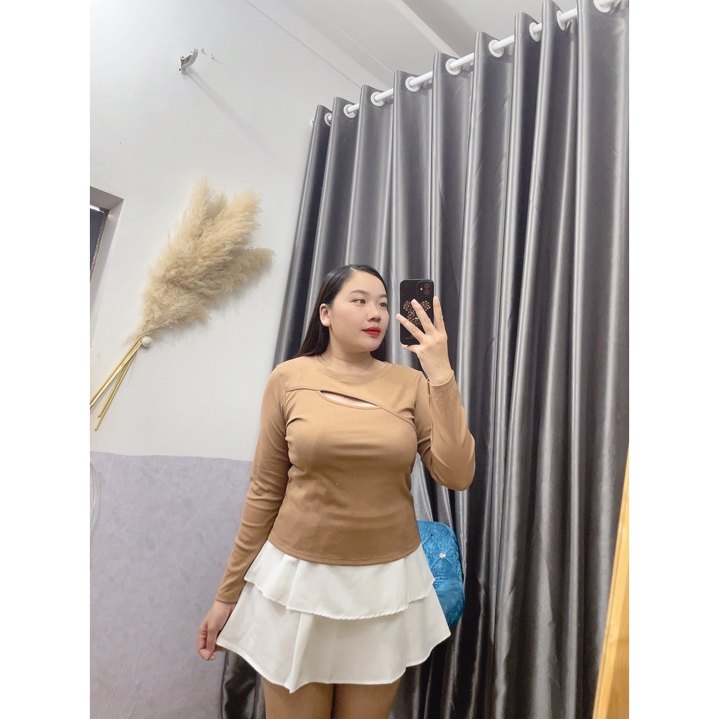 Áo Thun Kiểu Nữ Bigsize Tay Dài Cô Nhỏ Bigsize,Áo Kiểu Nữ Size Lớn Tôn Dáng Chất Thun Borib Co Dãn TD3