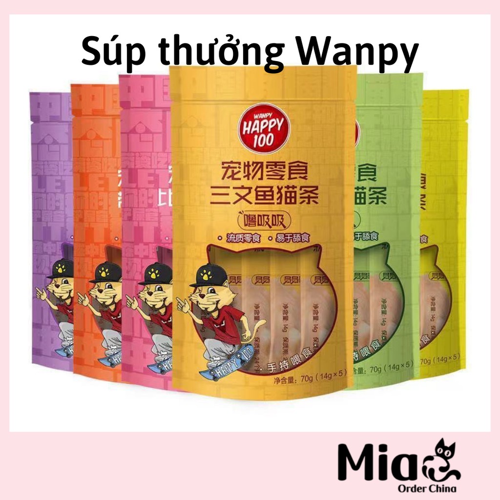 Soup Thưởng Wanpy Happy 100 Cho Mèo - Súp Thưởng Gói 5 thanh (14gx5)