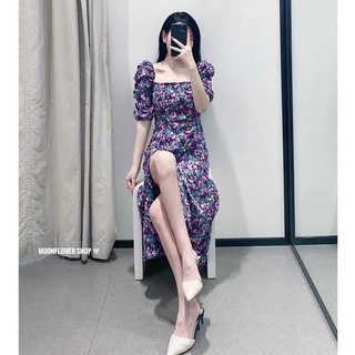 Đầm hoa tím xẻ tà