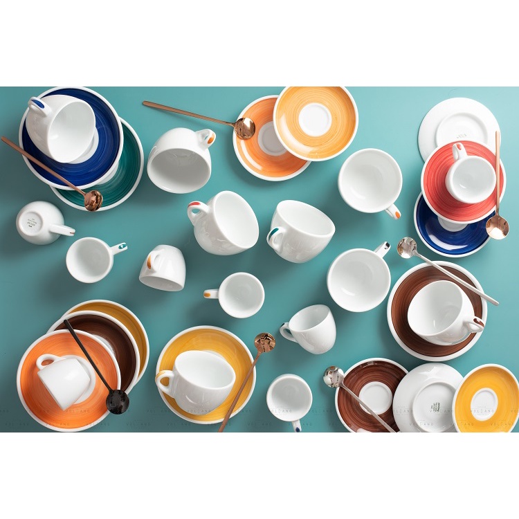 Volcano Bộ đĩa và ly sứ cà phê Ancap Cappuccino 180ml vẽ tay lên quai