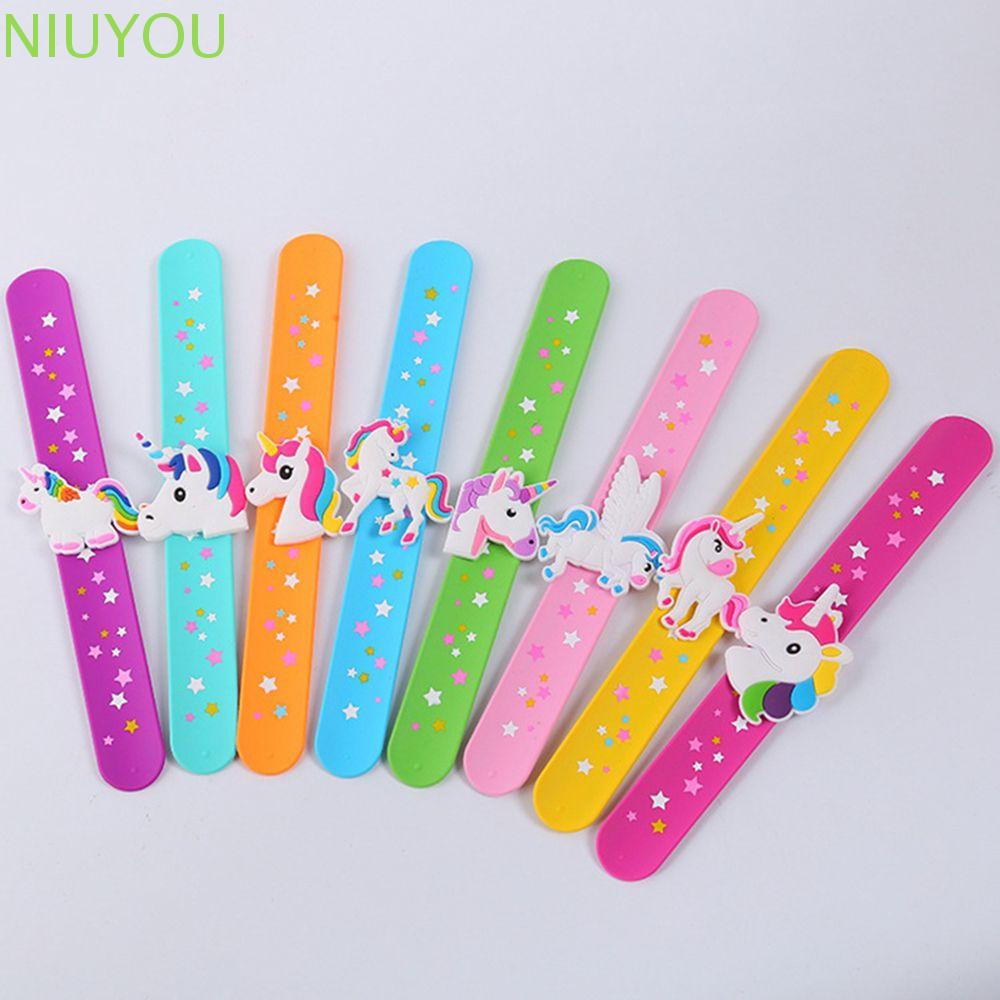 NIUYOU New Silicone Bracelet Kids Toys Wristband Band Unicorn DIY Birthday Party Favors Hand Ring Boy Gilr Slap Snap Wrap/Multicolor