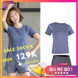 Set Quần Đùi short - Áo thun Thể Thao Nữ - Màu Xanh Xám – MS: 02003 – [Tặng móc khóa siêu xinh]