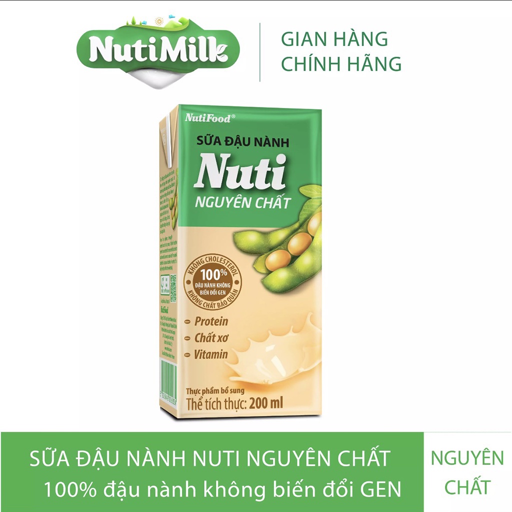 Thùng Sữa Đậu Nành Nuti Nguyên Chất Thùng 36 Hộp 200ml PKPH
