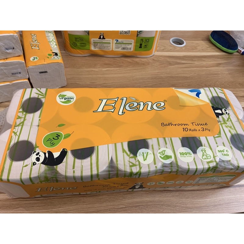 GIẤY VỆ SINH GẤU TRÚC 10 CUỘN 3 LỚP THƯƠNG HIỆU ELENE- Giấy tre Elene 10 cuộn