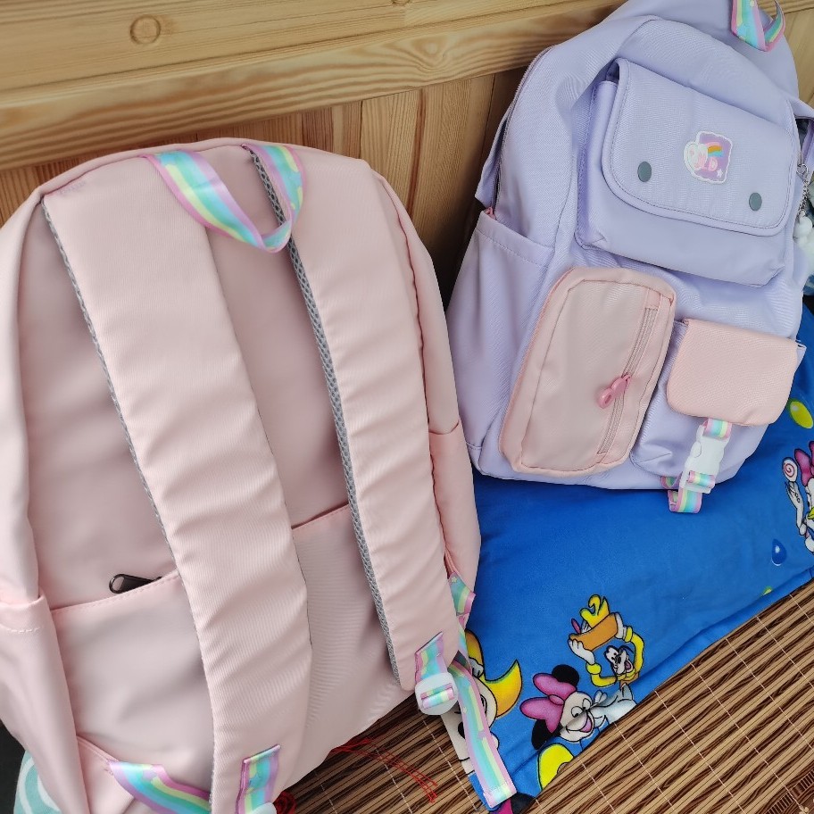 Balo học sinh cute, phối màu cầu vồng ngộ nghĩnh, chống thấm nước, cho bé gái đi học, balo du lịch - Lado shop