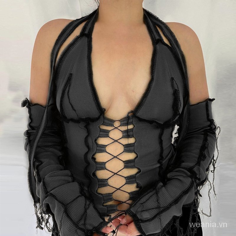 Áo Thun Tay Lỡ Phối Ren Tua Rua Phong Cách Đường Phố Quyến Rũ