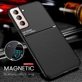leather texture phone Case For Samsung Galazy S21 FE 5G Ultra Plus car magnetic holder silicone shockproof Casing Cover