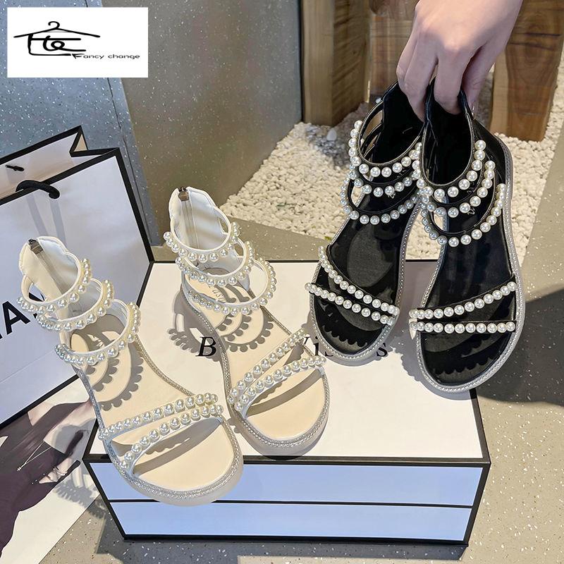 Giày Sandal Đế Bằng Đính Đá Thời Trang Mùa Hè Phong Cách Hàn Quốc Cho Nữ