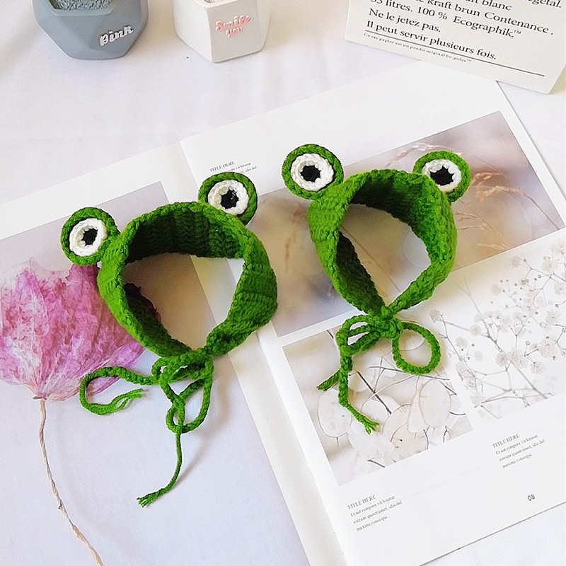 Nón len cho chó mèo đan móc hóa trang, mũ dễ thương đội cosplay thú cưng Con Mèo Xiêm