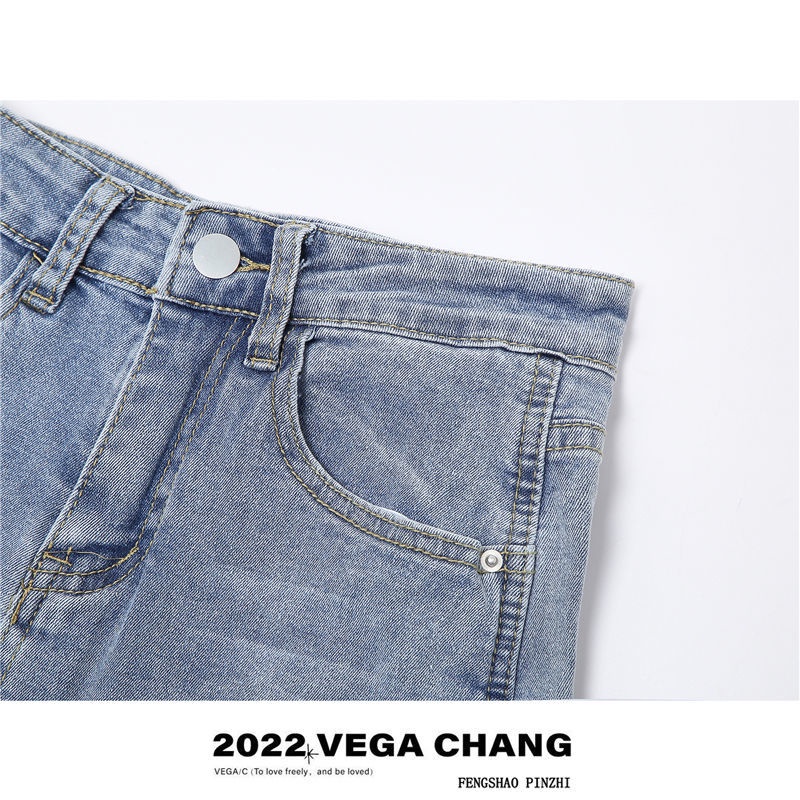 Bow knot split jeans women's spring and autumn style high waist new Korean version ins loose micro straight tube pants