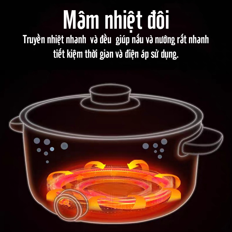 Nồi Lẩu Điện Chống Dính Dung Tích 3L Công Suất 1000W Làm Nóng Nhanh Chống Bỏng Chống Giật