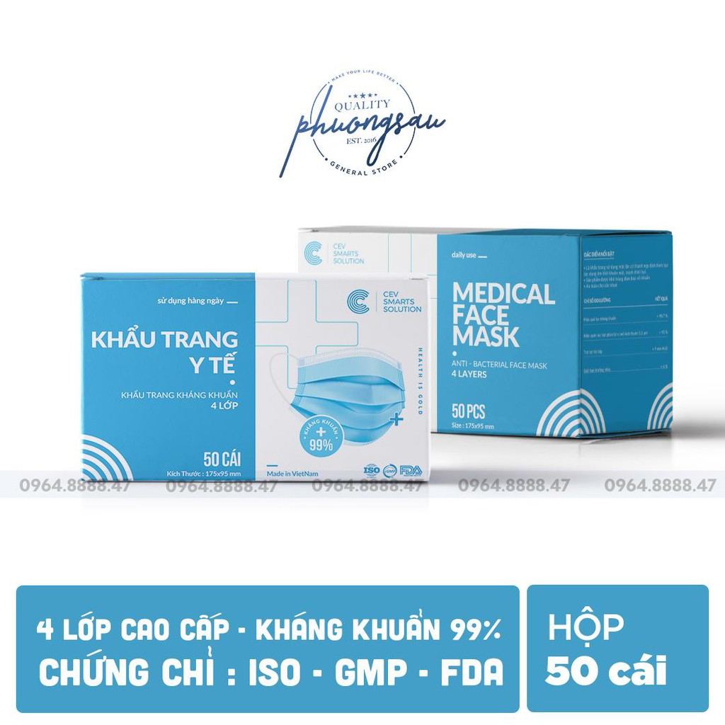 [CAO CẤP] Khẩu Trang Y Tế 4 Lớp Cao Cấp, Kháng Khuẩn 99.99%, Chứng Chỉ Quốc Tế FDA, GMP, ISO