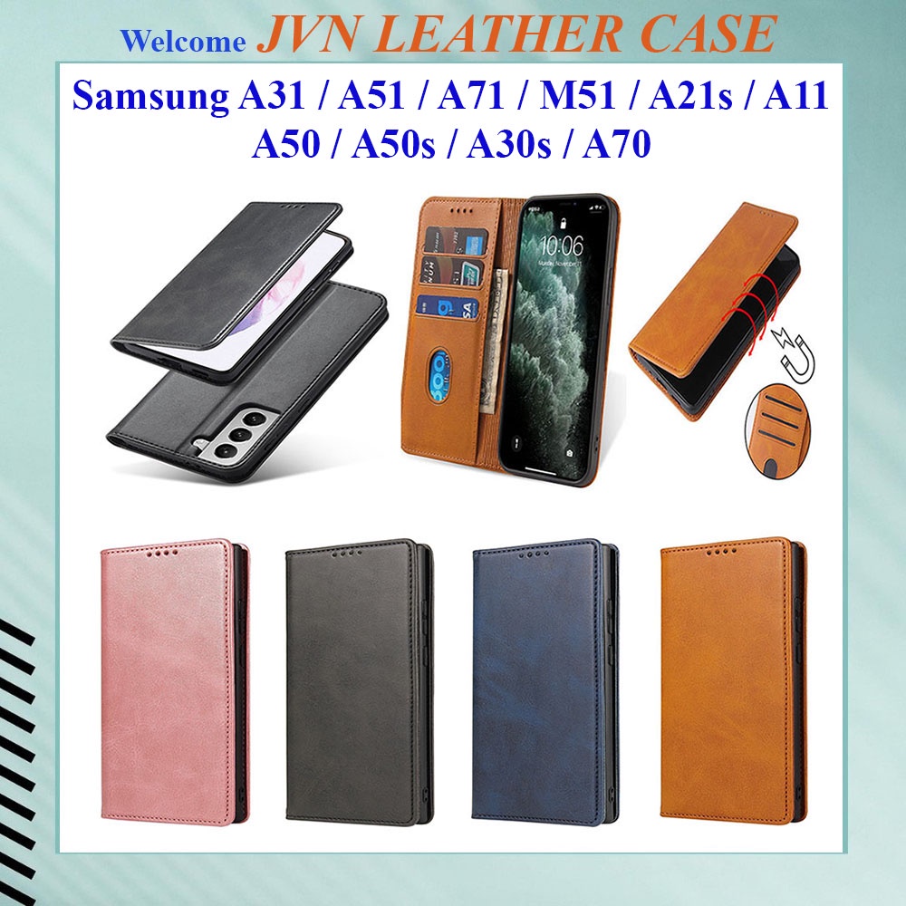 Bao da Samsung A31, A51, A71, M51, A21s, A11, A50, A50s, A30s, A70 kiểu ví dạng từ tính nam châm, ngăn đựng thẻ tiền