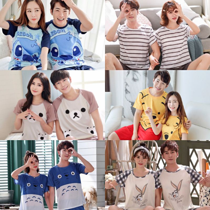 Đồ ngủ đôi nam nữ thời trang hoạt hình dễ thương, bộ đồ mặc nhà bằng vải cotton Unisex đồ ngủ