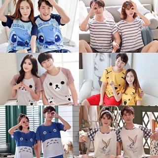 Đồ ngủ đôi nam nữ thời trang hoạt hình dễ thương, bộ đồ mặc nhà bằng vải cotton Unisex đồ ngủ